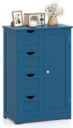 Vista 14 de Giantex Gabinete de Almacenamiento de Baño con Cajones - Organizador de Almacenamiento de 4 Cajones con Armario, Estante Ajustable, Dispositivo