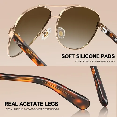 Vista 5 de CARFIA Gafas de sol polarizadas para mujer, protección UV, brazos de acetato, marco de metal, sombras para mujer, CA3216
