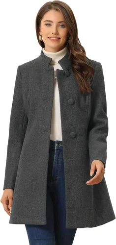 Vista 23 de Allegra K Abrigo de invierno para mujer, abrigo de cuello alto medio largo Negro