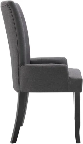 Vista 5 de Silla de comedor de tela gris oscuro con reposabrazos, marco de madera de roble, silla de acento moderna para cocina, comedor, muebles de granja