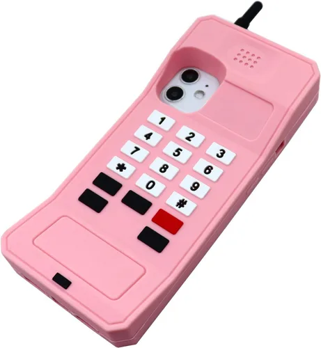 Vista 4 de Bonita funda clásica retro con forma de teléfono celular para iPhone 13, iPhone 14, iPhone 15 de 6.1 pulgadas, funda de silicona suave con dibujos