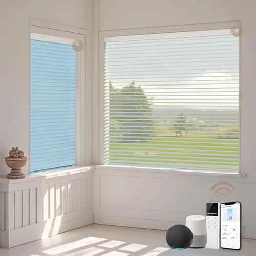 Vista 12 de TIPIACE - Persianas motorizadas Shangri-la compatibles con Alexa (blanco-Z601) Motorized Design with Remote & Alexa Voice Control, 60% blackout