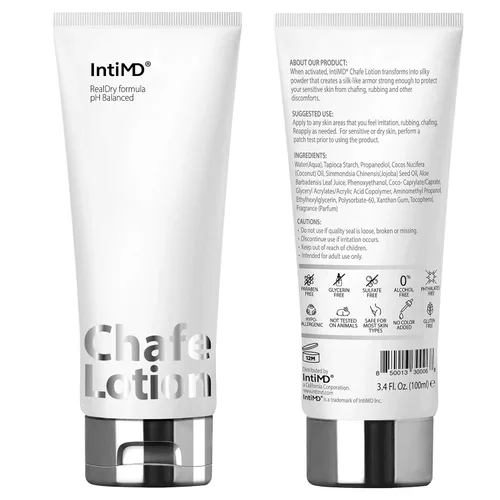 Vista 2 de IntiMD Chafe Lotion RealDry fórmula antirozaduras Crema Protege la piel sensible de rozaduras, frotamientos, fricción para muslos internos, debajo