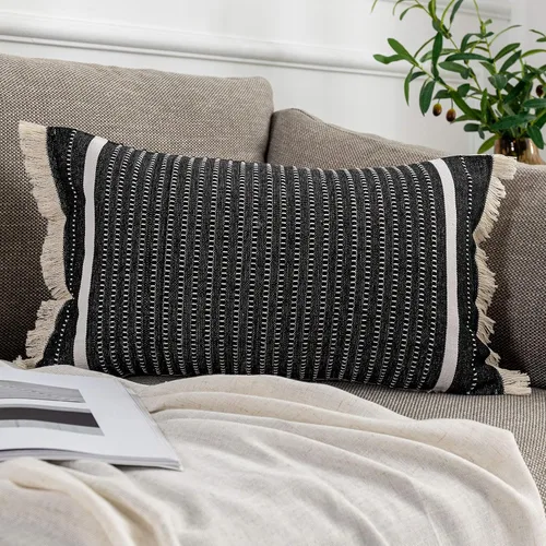 Vista 10 de OJIA Funda de Almohada Moderna con Borlas, Funda de Cojín Decorativa con Flecos de Liana, Funda de Almohada Tejida Estilo Granja para Sofá Silla