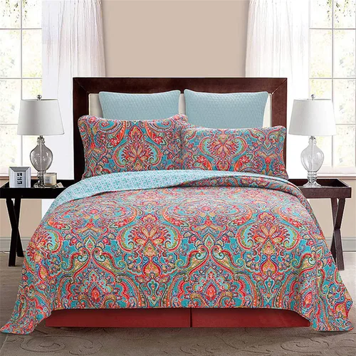 Vista 2 de Newrara Jacquard estilo algodón 3 piezas patchwork colcha Boho edredón juegos Queen (rojo)