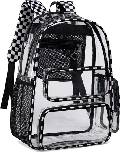 Vista 43 de CAMTOP Mochila transparente resistente y transparente para estudiantes, escuela, trabajo, festival, viajes, deportes, Beige, Mediana, Camtop Mochila