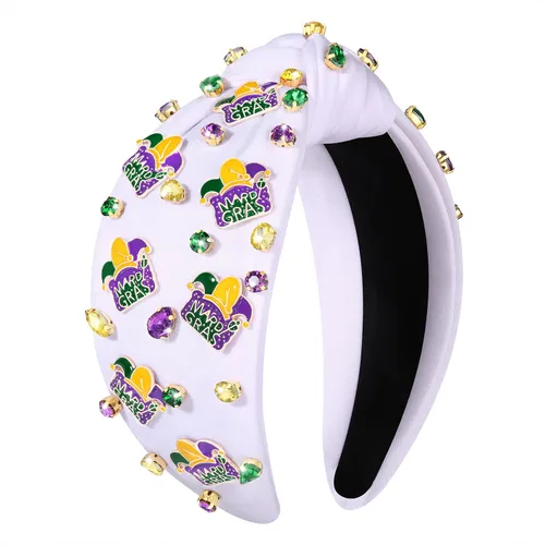Vista 12 de PHALIN Diadema de Mardi Gras para mujer, accesorios de carnaval de Mardi Gras, corona de flor de lis, diadema con diamantes de imitación y perlas