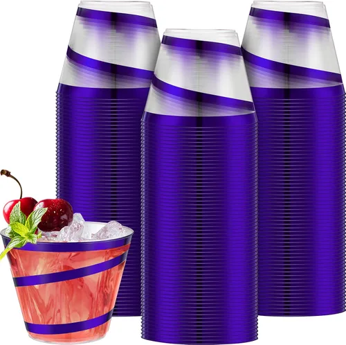 Vista 24 de Gejoy Vasos de plástico con borde de 9 onzas, vasos desechables para beber vino, vasos de graduación transparentes y elegantes para suministros