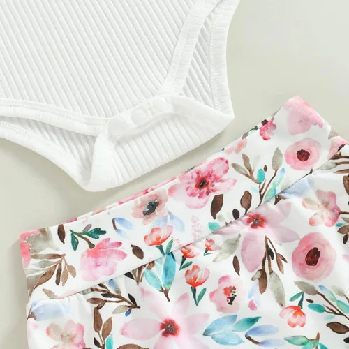 Vista 51 de TheFound Trajes de verano para niñas pequeñas, sin mangas, de punto acanalado, halter, pantalones cortos, ropa para recién nacidos, conjunto de 3