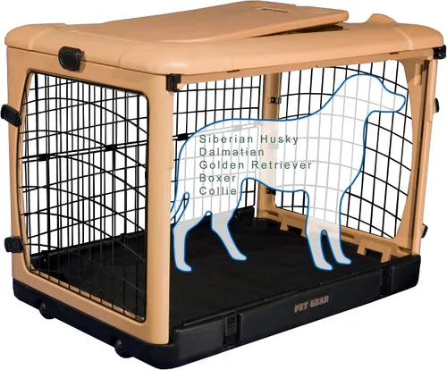 Vista 10 de Pet Gear The Other Door - Caja de acero de 4 puertas para perros/gatos, 27 pulgadas, color beige Puerta estilo garaje, incluye cama de felpa