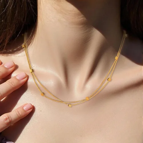 Vista 3 de Collar minimalista con cadena irregular Y2k para uso diario, versátil, joyería de moda para mujer, plata Dorado-1