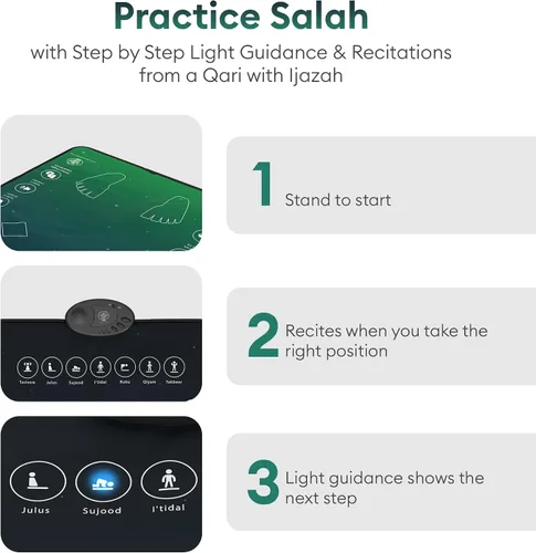 Vista 4 de My Salah Mat Tapete de oración interactivo inteligente para adultos y inversores para aprender suras, salah, duas y más, alfombra de oración