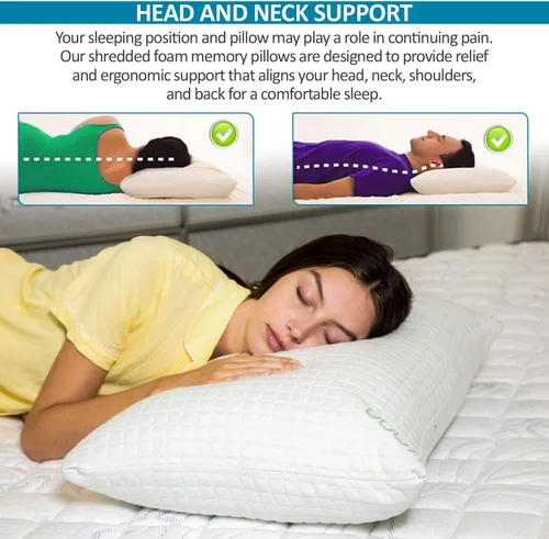 Vista 4 de Rayón de tamaño Queen derivado de almohadas de bambú, juego de almohadas de espuma viscoelástica triturada refrescante para dormir de espalda