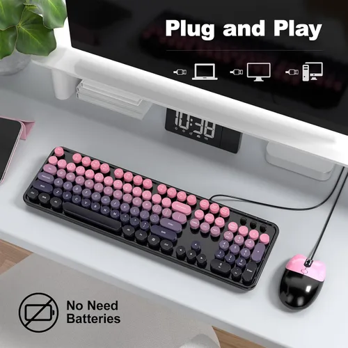 Vista 2 de Dilter Combo de teclado y mouse con cable, teclados de máquina de escribir de tamaño completo de 104 teclas, teclado de oficina USB con teclado