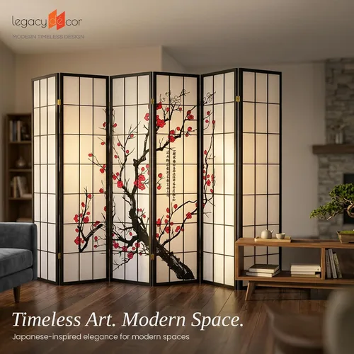 Vista 5 de Legacy Decor Biombo de 4 paneles para habitación con diseño de ciruelo en flor. Privacy Screen, Plum Blossom, Authentic Japanese Shoji Style, Real