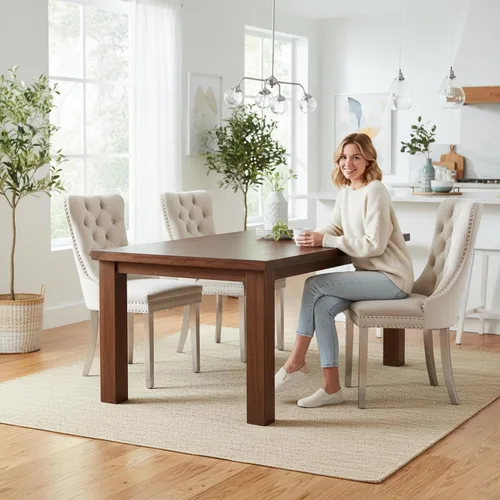 Vista 7 de Juego de 2 Sillas de Comedor Modernas de Mediados de Siglo, Tapizadas en Terciopelo Beige con Respaldo Acolchado, Sillas de Cocina y Comedor, Patas