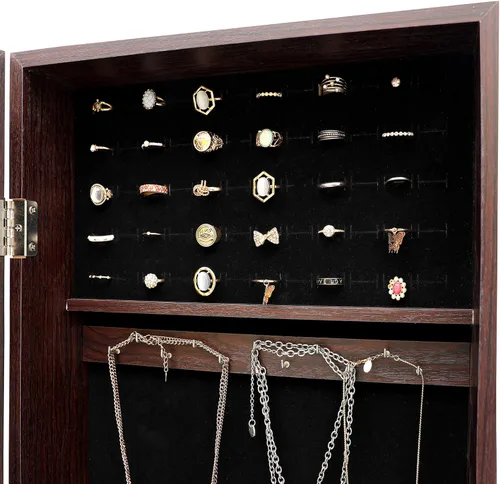 Vista 3 de Jewelry Armoire Mirror Cabinet WallDoor Hanging Mounted Door,Lockable Makeup Mirror Organizers and Storage With LED Light,Full-length Mirror with