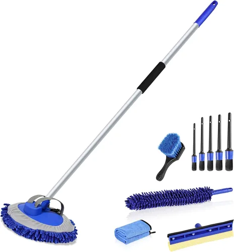 Vista 8 de anngrowy Cepillo de microfibra de 62" para lavado de autos con mango largo, kit de mopa de lavado de autos, manopla esponja, kit de suministros