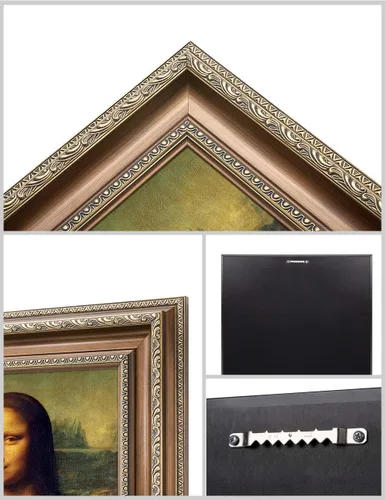 Vista 5 de DECORARTS - Leonardo Da Vinci Mona Lisa - Arte enmarcado con marco de bronce antiguo, impresión giclée, retrato renacentista fabricado en Estados
