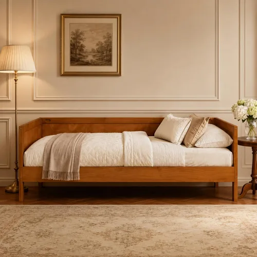 Vista 12 de Marco de sofá cama de madera de tamaño individual con rieles de 3 lados y Walnu Oscuro