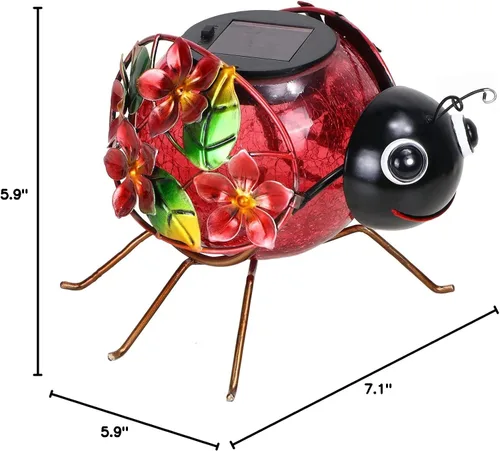 Vista 8 de MUMTOP Lámpara Solar, Luces LED Solares Impermeables al Aire Libre, Decorativas, Soporte de Mesa en Forma de Mariquita, para Decoración de Patio