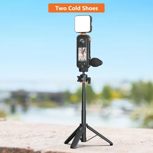 Vista 6 de VRIG - Jaula de marco para Insta360 X4, funda protectora de aluminio para Insta360 X4 con cubierta de lente de silicona, zapata fría integrada e