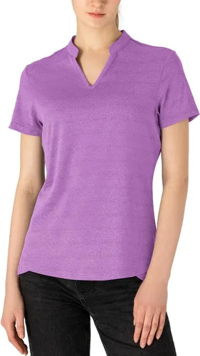 Vista 84 de Gopune Polo de golf con cuello en V para mujer, sin cuello, manga corta, ligera, de secado rápido, camisetas de tenis para correr