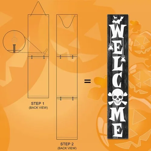 Vista 4 de Letrero de bienvenida de granja – 8 x 48 pulgadas de alto, letrero vertical de madera de Halloween para decoración de fiesta al aire libre de puerta