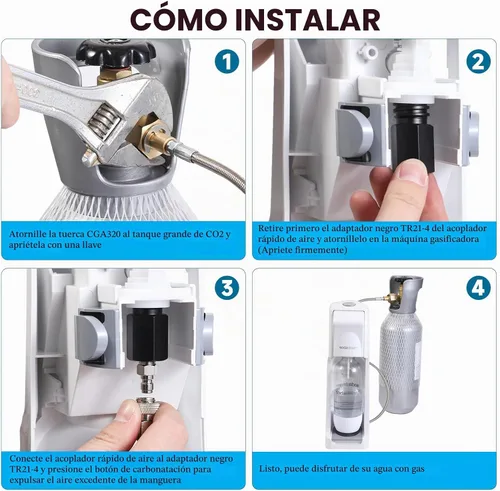 Vista 5 de Adaptador directo de cilindro de CO2 para tanque de CO2 con manguera de acero inoxidable de 60 pulgadas, conector de fabricante de soda de agua