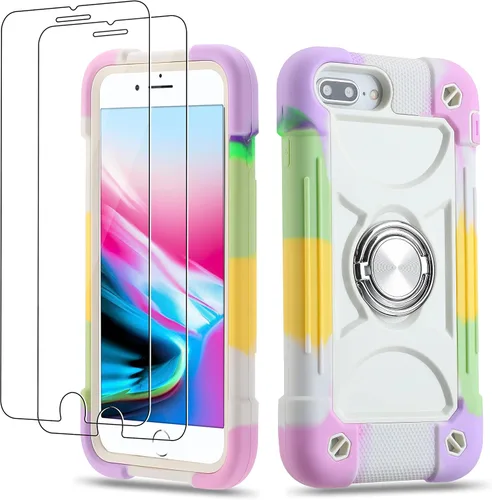 Vista 39 de Funda para iPhone Se3/iPhone Se2, iPhone 6/6S, iPhone 7/iPhone 8 de 4.7 pulgadas con soporte de anillo, con 2 protectores de pantalla resistentes