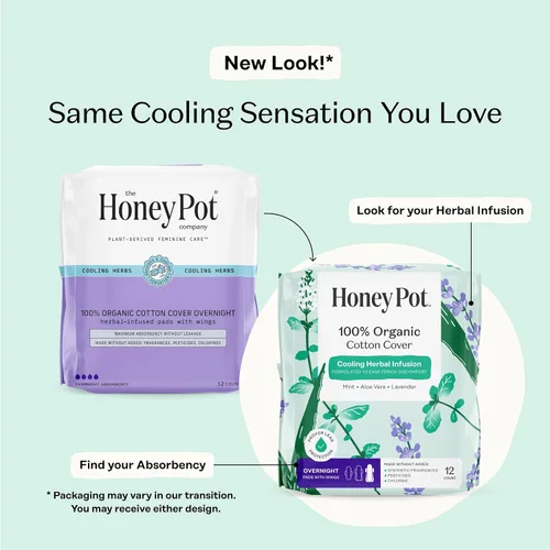 Vista 2 de The Honey Pot Company - Almohadillas herbales para mujeres - Noche entera con alas - Infundidas con aceites esenciales para efecto refrescante
