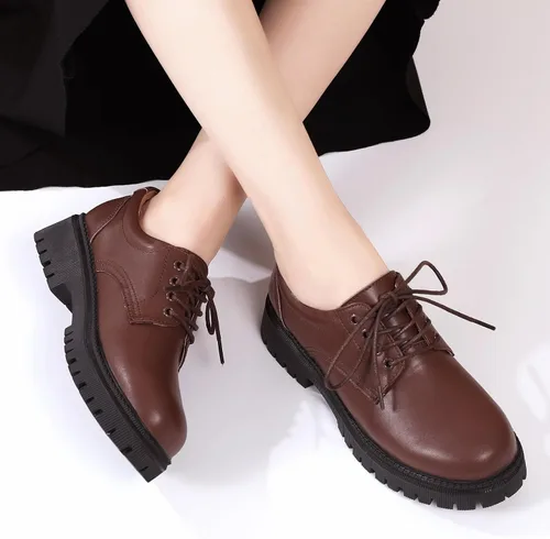 Vista 2 de Zapatos Oxford de plataforma negra para mujer, zapatos de cuero grueso para trabajo, oficina, antideslizantes, zapatos de vestir cómodos