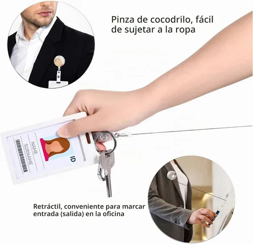 Vista 4 de Carrete retráctil para tarjetas de identificación con clip de cocodrilo resistente para nombre de enfermera, carrete decorativo para tarjetas
