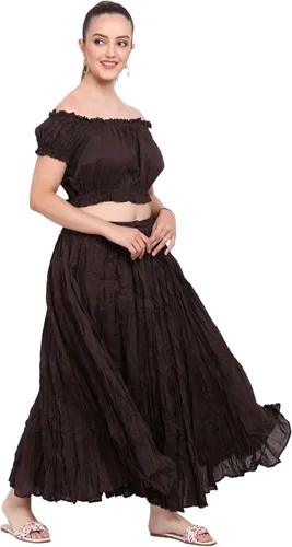 Vista 3 de Wevez Falda de algodón para mujer de danza del vientre de 12 yardas (café)