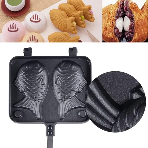 Vista 6 de Hovico Taiyaki - Molde doble para panqueques japonés en forma de pez, molde doble para hacer panqueques en forma de pez, molde doble para el hogar