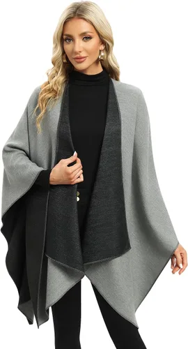 Vista 25 de Femdouce Manta cálida para mujer, ligera, con frente abierto, capa tipo poncho para primavera, otoño e invierno