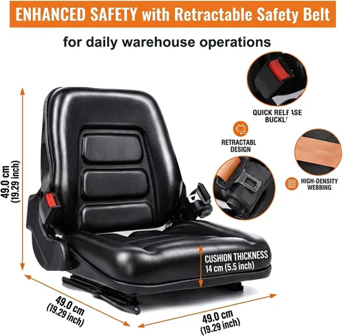 Vista 6 de SEATIN Asiento universal de carretilla elevadora, asiento de tractor, con micro interruptor y cinturón de seguridad, para tractor, cortacésped