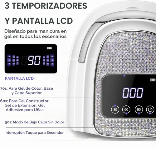 Vista 5 de COSCELIA Lámpara de uñas U V, inalámbrica, recargable, luz UV para uñas de gel, sensor automático profesional, 3 temporizadores, secado rápido