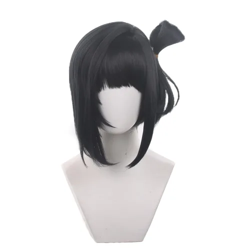 Vista 23 de Pelucas de anime verde oscuro para hombre, peluca corta y recta con flequillo para mujer, peluca COS para Halloween, Navidad, cómic, transmisión