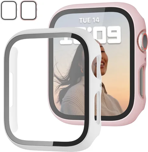 Vista 11 de JZK - 2 fundas con protector de pantalla de vidrio templado para Apple Watch Series 3/2/1 de 38 mm, ultradelgadas, de cobertura completa Negro/Negro