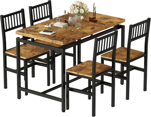 Vista 13 de AWQM Juego de mesa de comedor para 4, mesa industrial con juego de sillas