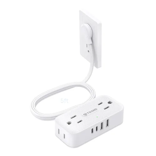 Vista 12 de TROND Regleta de alimentación de enchufe plano de 3 pies, cable de extensión plano pequeño con múltiples tomas, 4 puertos de CA y 4 puertos USB
