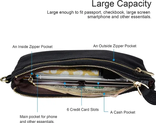 Vista 3 de Befen - billetera de mano de cuero de plena flor genuino de agarre para mujer cartera de mano para teléfono inteligente billetera