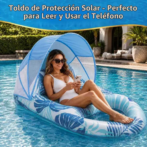 Vista 5 de Pool Float for Adults with Canopy, Inflatable Chair Lounge Floaties with Adjustable Sun Shade Cover, Drink Holder, Ergonomic Headrest
