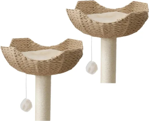 Vista 11 de SHENGOCASE Cat Tower Tree - Accesorios de repuesto para árbol de mesa, cesta de mimbre tejida a mano con cojín suave (1 unidad)