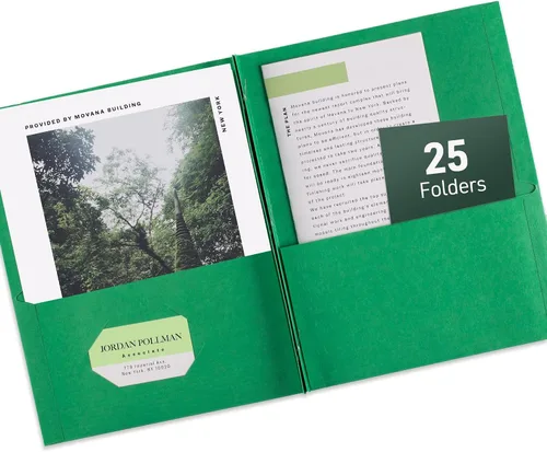 Vista 9 de Avery Two Pocket Folders with 3 Prong Fasteners, Holds 70 Sheets, 25 Green Folders (47977) (Pack of 5)