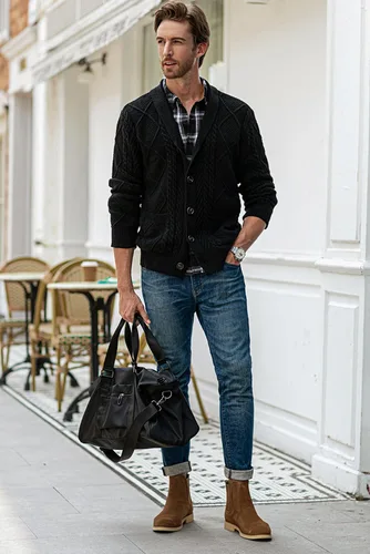 Vista 8 de JMIERR Suéter casual de manga larga con cuello de chal y botones para hombre con bolsillos