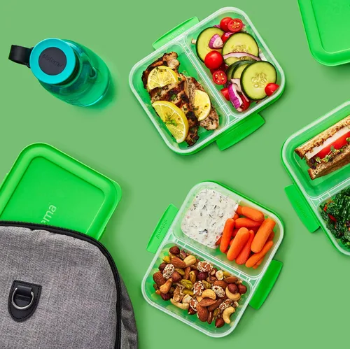 Vista 10 de Sistema Nest It - Recipientes de almacenamiento de alimentos para preparación de comidas con tapas, 2 compartimentos, 3.7 tazas, plástico, paquete