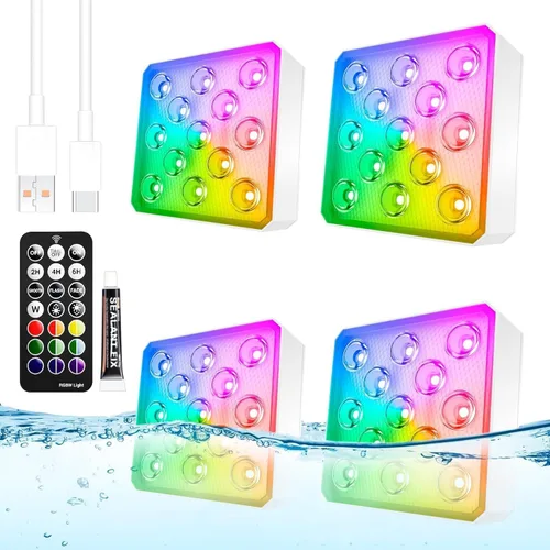Vista 11 de LOFTEK Luces LED sumergibles con control remoto, recargable, cambio de color RGB, luz impermeable para piscina, base de jarrón, spa, acuario