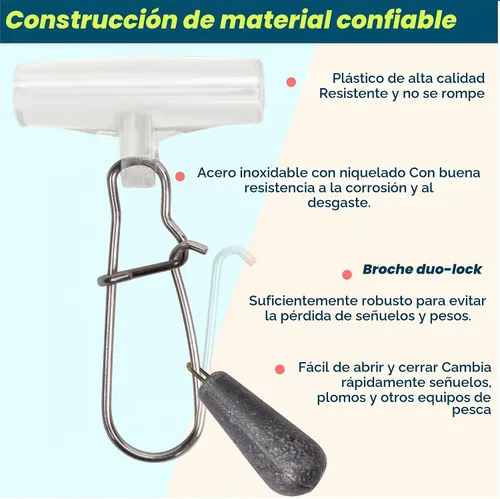 Vista 4 de Sinker Slide para pesca, clips de línea de pescado de acero inoxidable con broches de bloqueo Do, adecuados para señuelos plomos, flotadores, tiro